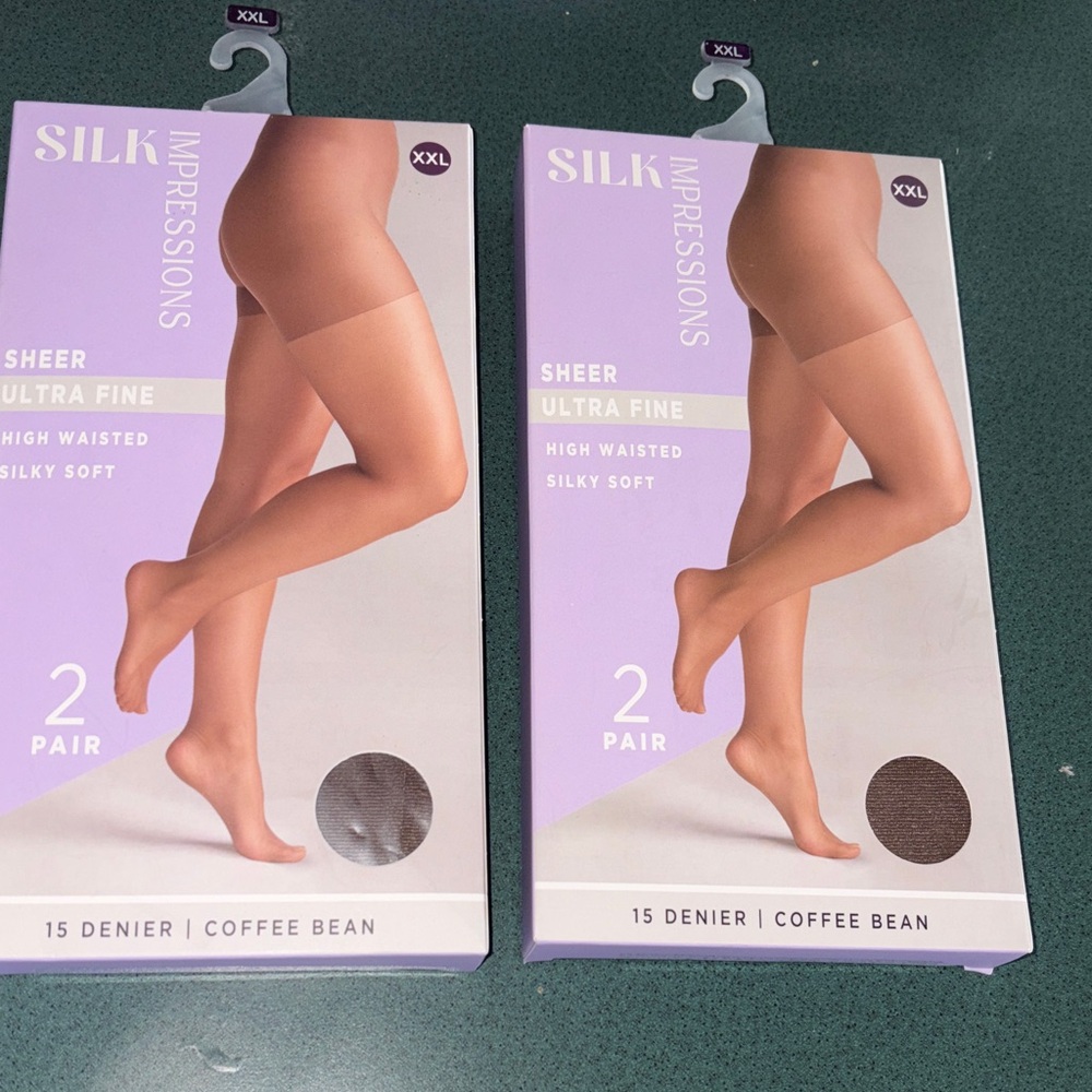 NEW lot 2 silk Impressions Coffee Bean Sheer Ultra Fine 15 denier high waisted